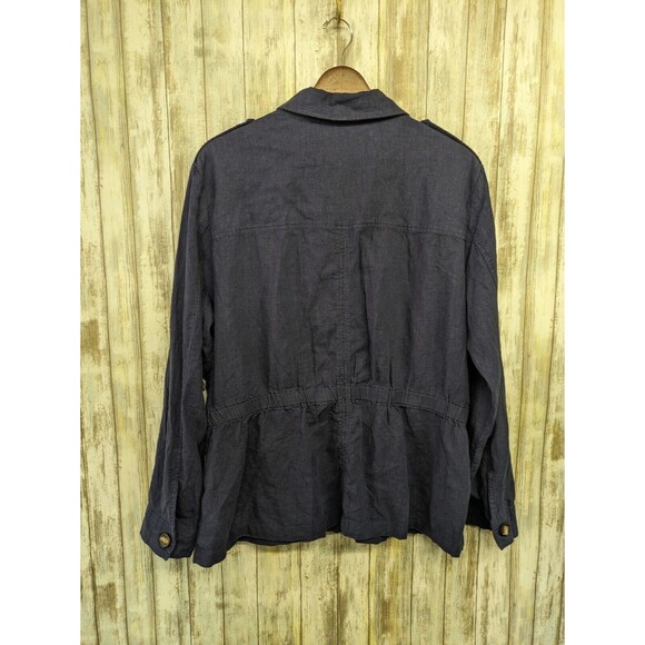 Draper James RSVP Navy Utility Military Jacket Linen Blend Pockets Large NWT - Picture 7 of 13